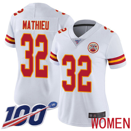 Women Kansas City Chiefs #32 Mathieu Tyrann White Vapor Untouchable Limited Player 100th Season Football Nike NFL Jersey